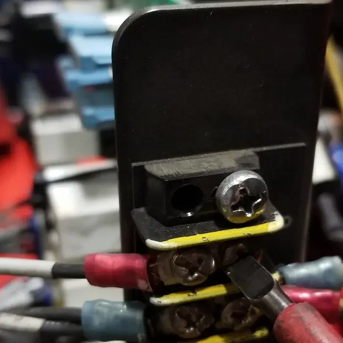 Wires landed on a terminal block